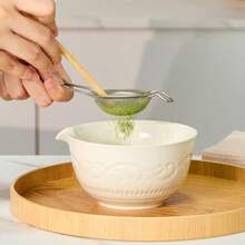 Quality Goods Matcha Whisk Set Ceramic Matcha Set Kit 7 Pcs Includes Bowl Whisk And Holder Bamboo Scoop Scoop Rest Strainer And Tea Towel Freedom White - 白人自由 - 查看 5