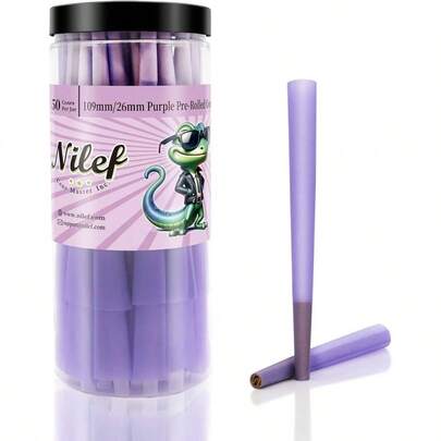 Purple Pre Rolled Cones King Size 109mm 26mm 50 Pack Natural Purple Rolling Paper Inch Tip For Smoking Use