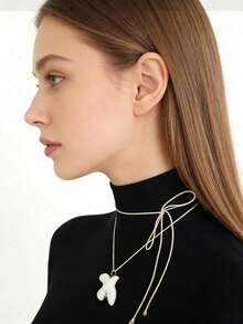 120cm Adjustable Rope Chain Ceramic White Dove Necklace, Women's Stainless Steel Pearl Beaded Long Necklace, Party Accessories - White - View 10