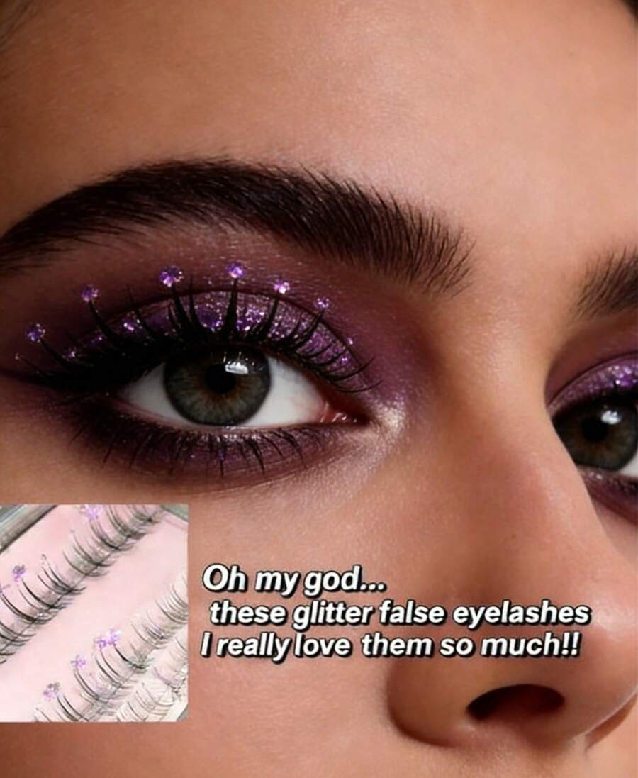 Sparkle Purple Diamond Fox Lashes | Festival Cosplay Shimmery Fairy Eyelashes - Glitter Lashes - View 1