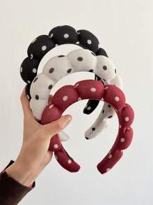 3件套女士优雅复古波点海绵云朵软垫发箍，时尚发圈，适合日常、洗脸、化妆、SPA，多功能发饰，家居卧室装饰 - 彩色 - 查看 12