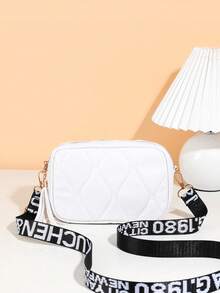 1pc Girls' Classic Textured Crossbody Bag, Minimalist Soft Shoulder Bag, Delicate Stitching Compact Convenient Daily Use, Black & White Basic Style, Suitable For Commuting & Outing - Multicolor - View 3