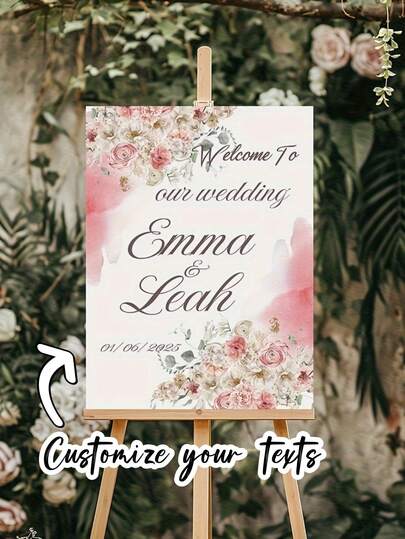 Customized Pink Dreamy Wedding Welcome Banner | Customizable Name And Date, Vinyl Material, Elegant Floral Design, Suitable For Weddings, Birthdays, Anniversaries And Celebrations, Fit For Home, Hotel Or Outdoor Decoration, 2D Flat