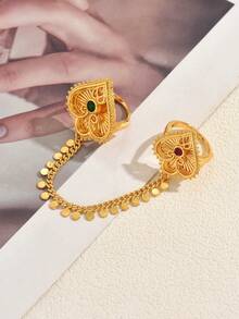 1pc Luxury Retro Synthetic Zirconia Heart Knuckle Ring, Suitable For Women's Banquet, Wedding, Party Wear - Gold - View 3