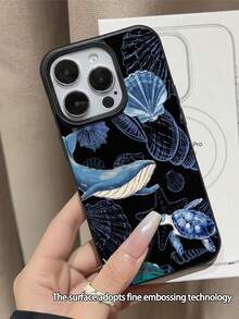 1pc Unique Deep Sea Whale Illustration Waterproof Shockproof Anti-Slip Soft Leather Phone Case, Suitable As Birthday/Holiday Gift For Friends, Family, Couples, Compatible With Apple, Phones - Multicolor - View 2