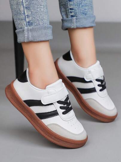 1 Pair Children's Sports Shoes, 2026 Non-Slip Soft Sole Hook And Loop Sneakers, Suitable For Daily Sports, School, Running, Casual Flat Shoes