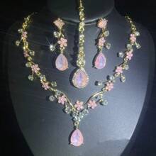 1 Set Luxury Elegant Earrings, Necklace, Headchain 4pcs Jewelry Set, Inlaid Artificial Gems, Suitable For Brides, Weddings, Banquets, Parties - Jewelry Set - View 1