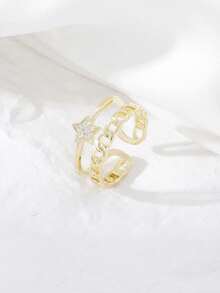 1 chiếc/3 chiếc/bộ nhẫn trang trí hình ngôi sao năm cánh bằng đồng khảm đá Zirconia, phụ kiện trang trí tiệc, quà tặng cho gia đình và bạn bè, phụ kiện trang sức. - Nhiều màu - Xem 4