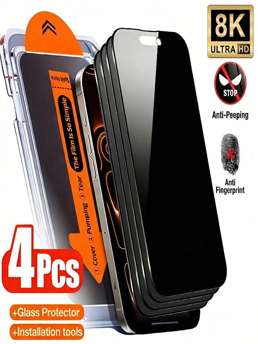 4 paquetes de protector de pantalla de cobertura completa compatible con iPhone 17 Pro Max, 17 Pro, 16 Pro Max, 17, 16, 16e, 15, 14, 13, 12, 11, X, XS, XR, XS Max, Plus, Mini, de vidrio templado 9H+, compatible con la Isla Dinámica, anti-arañazos, anti-huellas - Negro - Ver 1