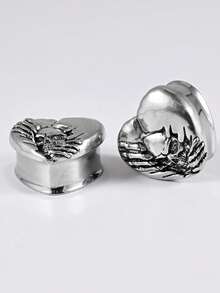 1对朋克复古不锈钢分叉心形无花果骷髅耳洞耳扩耳扩加强穿孔扩张腰部鞍形耳环日常佩戴 - 1對心形鬼頭耳擴 - 查看 13