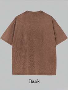 Effortless Style Women's Brown Washed Effect Casual Longline Cotton Tee Shirt With Crew Neck And Drop Shoulder Short Sleeves - 摩卡棕 - 查看 3
