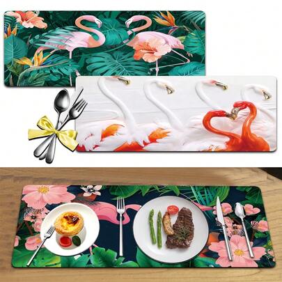 Dining Room Placemats Coffee Placemats Double Sided Anti Slip Pu Insulation Pad Heat Insulation Anti-Skidding Washable For Kitchen Dining Scratch-Resistant Table Mat Desktop Accessory Flamingo Pattern