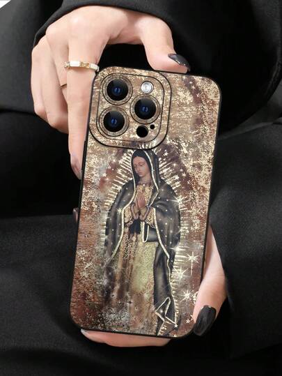 1pc Retro Fashion Virgin Mary 2D Pattern Full Coverage Anti-Slip Soft TPU Phone Case, Compatible With Apple 17PRO/PRO MAX, 16, 15, 14, 13, 12, 11PRO/PRO MAX/PLUS And Galaxy S25/S23/A54/A53/A15/A14 Series, Suitable As New Year, Birthday, Easter, April Fool's Day, Birthday Gift For Friends, Family, Colleagues, Loved Ones