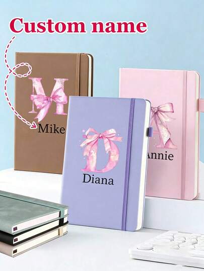 1pc Personalized Faux Leather Notebook With Custom Name, Hard Cover Journal, A5 Size With Textured Cover, Suitable For Work, Travel, Meetings, Elegant Handwriting Design, Binding, Birthday Gift, Valentine's Day Gift, Mother's Day Gift, Gift For Friends, Couples, Men, Women, Office Workers, Business, Office, Living Room