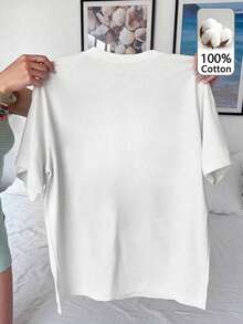 春夏季超寬鬆上衣,100%棉質上衣,女士純色圓領短袖T卹,柔軟舒適,日常休閒,街頭服飾,,y2k,top,summer,spring,t shirt,gym,sport,party top,blouse,romwe,vintage,carnaval,valentijn,sport,parts for mamenu mujer,verano mujer,趣味T卹,vacation, beach,casual,90年代服裝,cute tops,top negros,top blanco,tops verano,primavera,muje,90年代服裝,carnival,四季通用,辦公室/休息室/復古/簡約,westem women, 復活節女裝,80年代學時美式風格和冬季上衣/復古/簡約,westem women,outfits, woman,valentijn,carnaval，白上衣 - 白色 - 查看 2