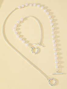 2pcs/Set Fashionable Elegant High-End Pearl Necklace And Bracelet Set, Suitable For Women's Daily And Party Wear - White - View 4