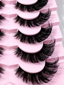 7pairs Manga False Eyelash Classic Russian Volume Eyelash Extension In Cat Eye Style With Mink Hair Material, Natural Looking D Curl Fluffy Fake Eyelashes - Natural Lashes - View 3