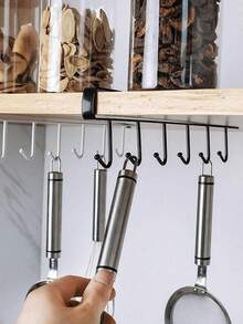 6 Hook Coffee Cup Mug Holder Black White Hooks Shelf Multifunction Kitchen Cabinet Sundries Organizer Storage Hanger - Multicolor - View 8