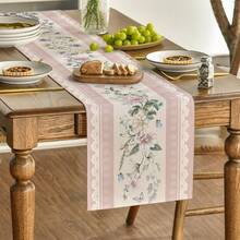 1pc Pink Floral Lace Floral Spring Table Runner, Suitable For Summer Kitchen Dining Table Decor, Home Party Decoration, Size 33x183cm - Pink - View 3