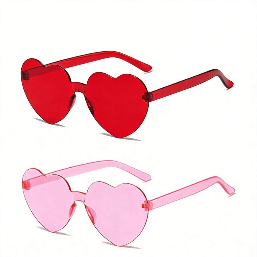 1pcs Heart Shaped Party Glasses, Colorful Candy Heart Rimless Glasses, Festival Accessories, Unisex Heart Photo Booth Glasses, Mother's Day, Graduation, Party, Valentine's Day, Wedding - Red + Pink - View 1