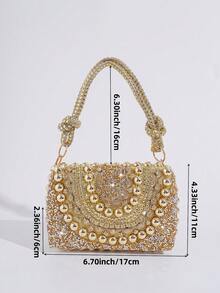 时尚奢华水钻装饰晚宴手提包，优雅手拿包，适合派对和活动，百搭女士钱包 - 金色 - 查看 9