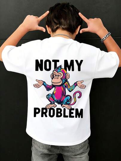 1pc Casual Printed Short Sleeve T-Shirt For Tween Boys, Summer Top For Young Students