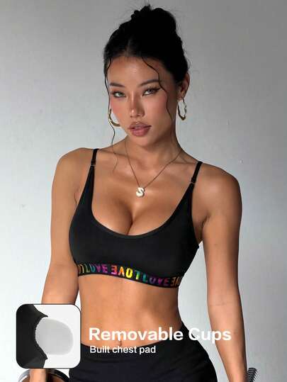 Sujetador deportivo de punto con tirantes desmontables y acolchado extraíble, unicolor, para yoga