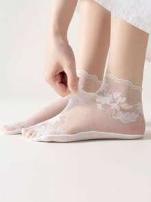 Calcetines de barco transpirables y elásticos de hoja delgada para mujer, calcetines invisibles de encaje transparente y delgado para mujer - Multicolor - Ver 7