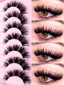新款7对自然纤长假睫毛，打造自然妆容，漫画风格，蓬松猫眼妆效，柔软浓密仿貂毛睫毛，延长眼尾，适合日常妆容，可重复使用。 - 眼尾拉長款 - 查看 2