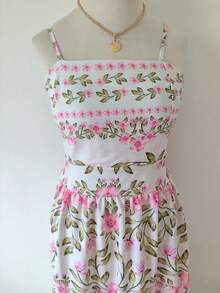 Women's Long Printed Dress With Built-In Bra Cups, Crepe Fabric. - Blanco - Ver 2