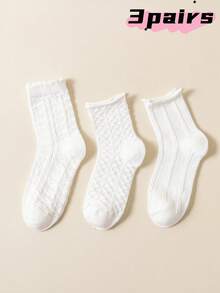 3双可爱荷叶边女士船袜 - 白色 - 查看 2