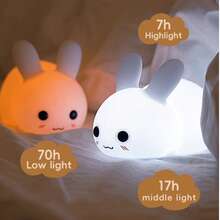 Cute Rabbit Lamp, 7 Color Changing Dimmable, Soft Silicone Material Suitable For Bedroom Lamp With Timer And Rechargeable, Room Bedside Desktop Decorative Light Gift - 新款玉兔伴睡燈(七彩) - 查看 5
