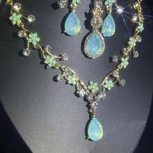 1 Set Luxury Elegant Earrings, Necklace, Headchain 4pcs Jewelry Set, Inlaid Artificial Gems, Suitable For Brides, Weddings, Banquets, Parties - Jewelry Set - View 9