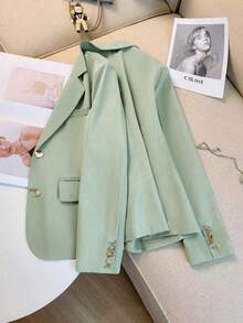 Stylish Casual Blazer Jacket, New Design Elegant Button Closure Suit Jacket Spring - Green - View 4