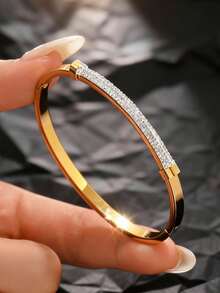 Znice 2026 New 18K Gold Plated Stainless Steel Sparkling Floral Rhinestone Bracelet Set, Fashionable Waterproof Tarnish Resistant, Christmas/Valentine's Day Gift For Parents, Daughter, Son - Gold - View 11