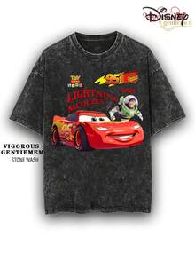 Disney Cars Lightning McQueen & Buzz Lightyear Vintage Stone Wash T-Shirt - 黑色 - 查看 1