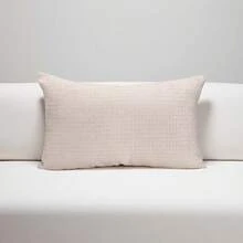 1件雪尼尔装饰枕套，柔软编织质感，奢华靠垫套，适用于床和客厅沙发 - 米色 - 查看 5