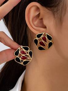 1 par de pendientes de aro de gota elegantes de material de aleación de zinc, de colores múltiples, adecuados para uso diario, fiesta, casual y vacaciones de las mujeres - pendientes de gota de agua - Ver 2