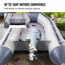 Inflatable Dinghy Boat, 6-Person Transom Sport Tender Boat, With Marine Wood Floor And Adjustable Aluminum Bench, 1500 Lbs Inflatable Fishing Boat Raft, Aluminum Oars, Air Pump, And Carry Bag - Grey - View 5
