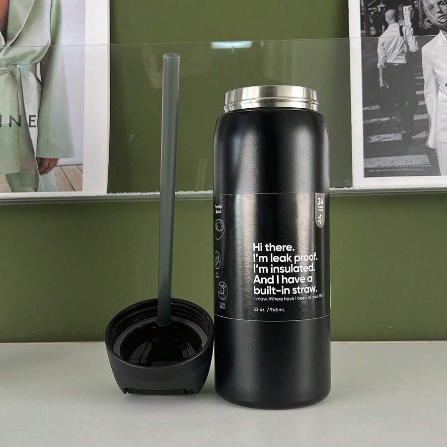 O'WALAFreeSip   Insulated Stainless Steel Water Bottle With Straw For Sports, Travel And School Sports Bottle 32 Oz - Very Very Drak-32oz - 查看 1