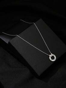 1 chiếc dây chuyền mặt tròn đính đá pha lê màu bạc, kiểu dáng cổ điển tối giản thanh lịch. - Bạc - Xem 4