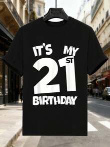 OVERSIZED Graphic T-Shirt For 21st Birthday Party, Soft Cotton, Round Neck, Loose Fit, Comfortable And Casual. - Black - View 2