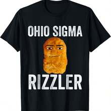 180GSM Pure Cotton Printed T-Shirt With Ohio Sigma Rizzler Funny Meme Chicken Nugget Crafted With Knitted Craft Comfortable Durable Breathable Soft Easy To Clean Stain Resistant Silly Individual Regional Internet Humor Perfect For Casual Wear And Meme Lovers Soft Texture Ensures Comfort - 黑色 - 查看 1