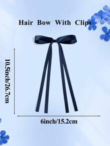 1Pc 6 Inch Hair Bow Fashionable Teens Girl Tassel Ribbon Bowknot Hair Bows With Clips With Small Long Tail For Festivals Party - A - View 3
