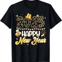 Camiseta familiar a juego para hombre y mujer con globos de la fiesta del Año Nuevo 2025 - Negro 2 - Ver 1