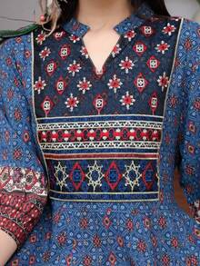 波西米亚风休闲刺绣复古长裙，适合度假和春季旅行 - 藏蓝色 - 查看 4