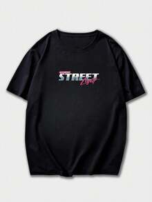 Fractyr Men's Fashionable Casual Street Style Rock & Hip Hop Loose Fit Short Sleeve T-Shirt | Racing Car & Mechanical Robot Element Printed | Exquisite Design | Essential Spring/Summer Item | Versatile All-Match Style | Best Gift For Friends | Showcase Unique Personality - Hitam - View 5