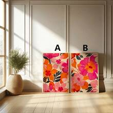 Wall Decoration, Retro Poster, Pink Orange Abstract Floral Artwork, Flower Market Print, Bohemian Floral Art Collection, Floral Dormitory Wall Decoration, Stylish Floral Print Wall Decor. Optional Frame - Multicolor - View 2