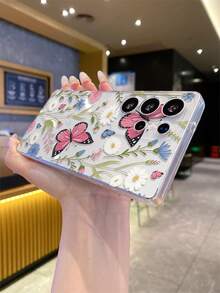 1个蝴蝶花朵图案安卓手机壳，摄像头开孔精准，兼容三星Galaxy S25 Ultra/Galaxy S24 Ultra/S24/S23 Ultra/A56 5G/A55 5G/A52s 5G/A26 5G，无品牌标识，Pixel保护壳 - 無色 - 查看 5