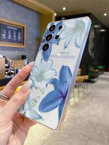 1pc Delicate Blue & White Lily Flower Pattern Android Phone Case, Precise Camera Cutout Compatible With Samsung Galaxy S25 Ultra/Galaxy S24 Ultra/S24/S23 Ultra/A56 5G/A55 5G/A52s 5G/A26 5G, Nothing, Pixel, Protective Cover - Clear - View 7